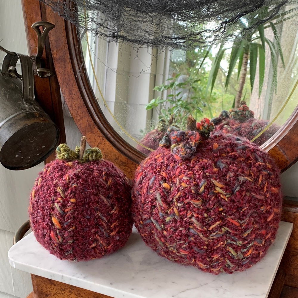 Handcrafted Purple with Color Accents Knit Pumpkins